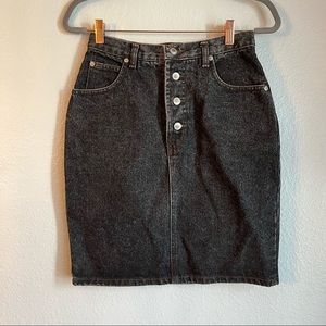 Vintage Authentic 80s Calvin Klein Black Stonewash Denim Pencil Skirt Button Fly